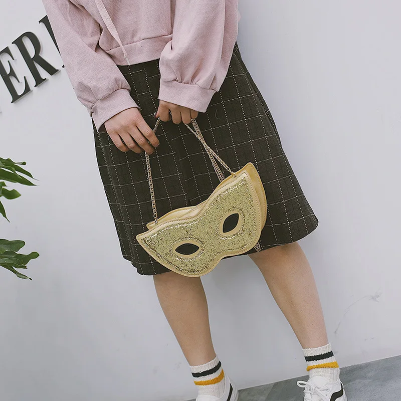 Bolsa de Ombro Única com Corrente Brilhante para Mulher, Máscara Trendy, Bolsa Mensageiro Versátil, Designer de Luxo, Alta Qualidade, Y2K