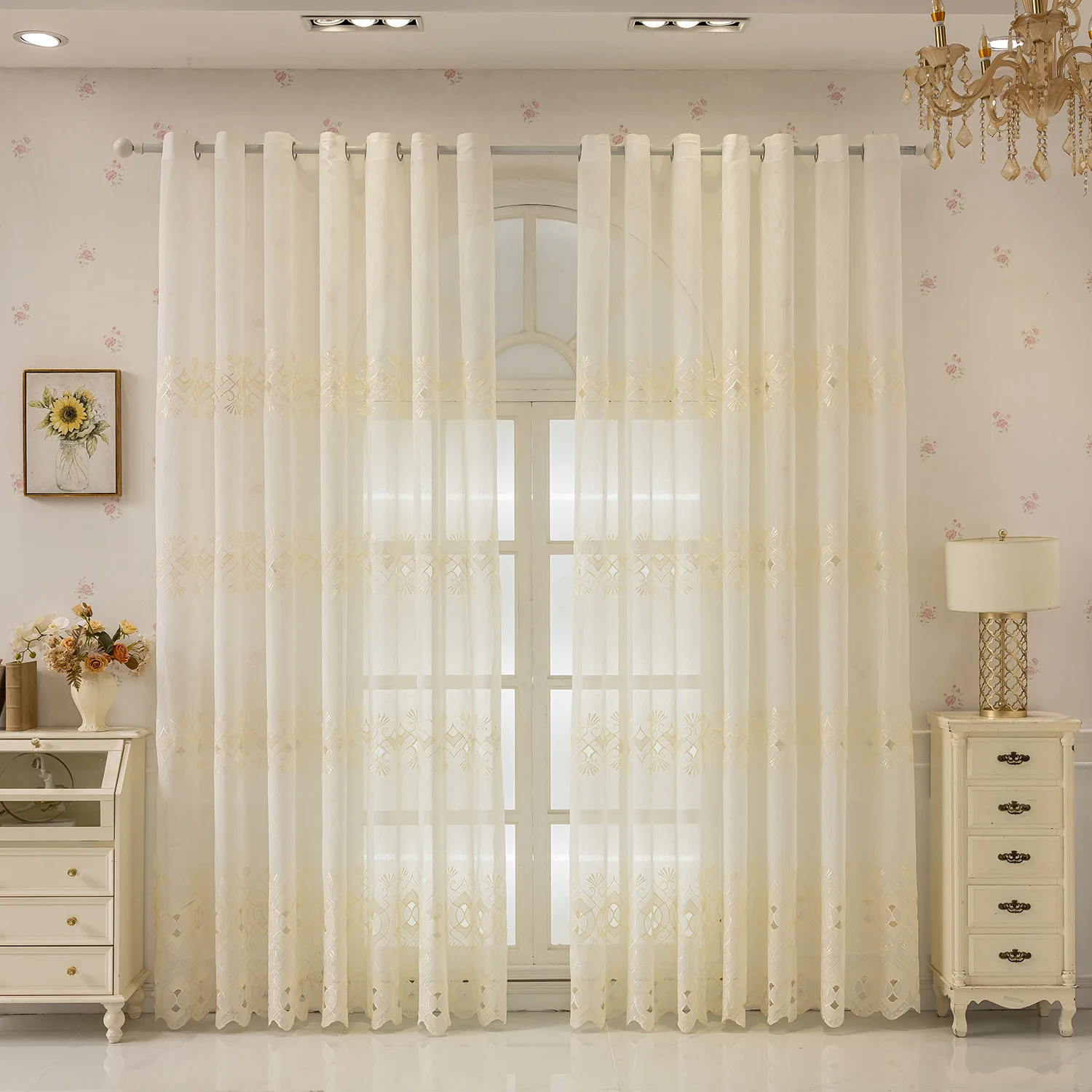 Pastoral Embroidery Transparent American Embroidery Flowers Custom Size Luxury Curtains for Living Dining Room Bedroom Sheer