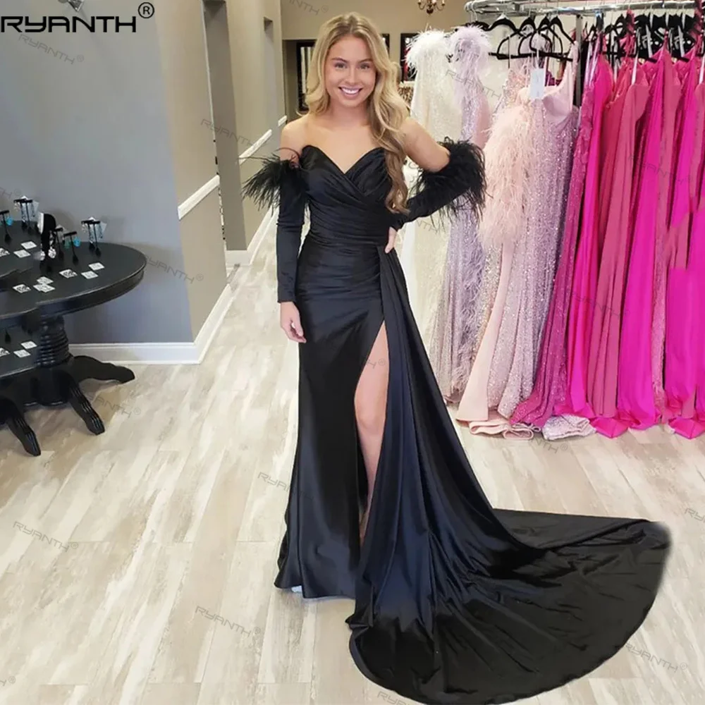 

Ryanth Black Celebrity Gowns Mermaid Evening Dress High Side Slit V-Neck Prom Wedding Party Dress vestidos de fiesta 2024