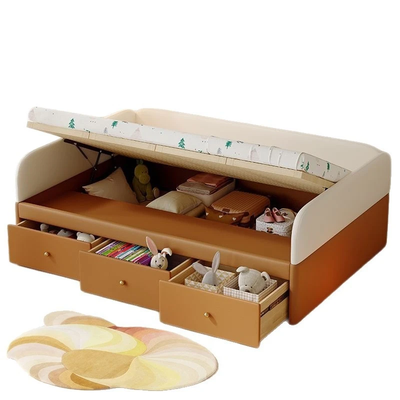 

Baby, spliced floor bed, solid wood platform bed, children's leather