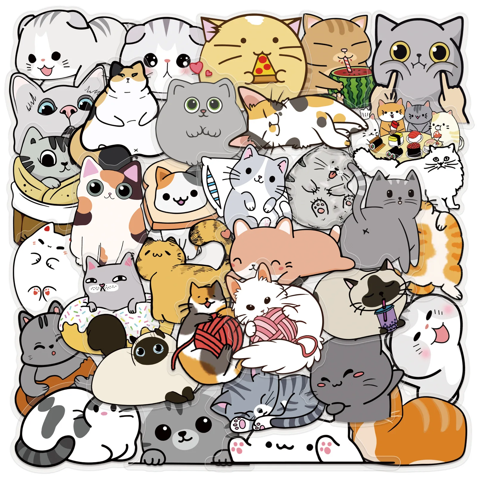 50 pezzi simpatico gatto graffiti adesivo cartone animato divertente gattino trasparente decalcomania giocattolo per bambini regalo tazza d'acqua fai da te cassa del telefono diario scrapbook