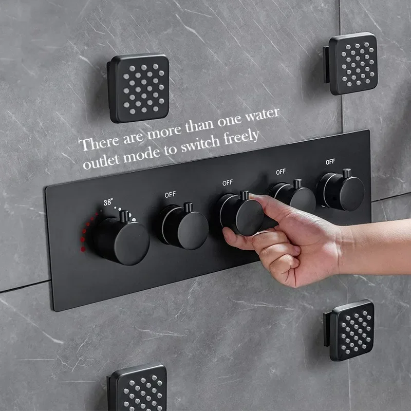 LED Thermostatic Brass Shower Set with Digital Display Concealed Ceiling Installation Hot Cold Showers Faucet for Bathroom