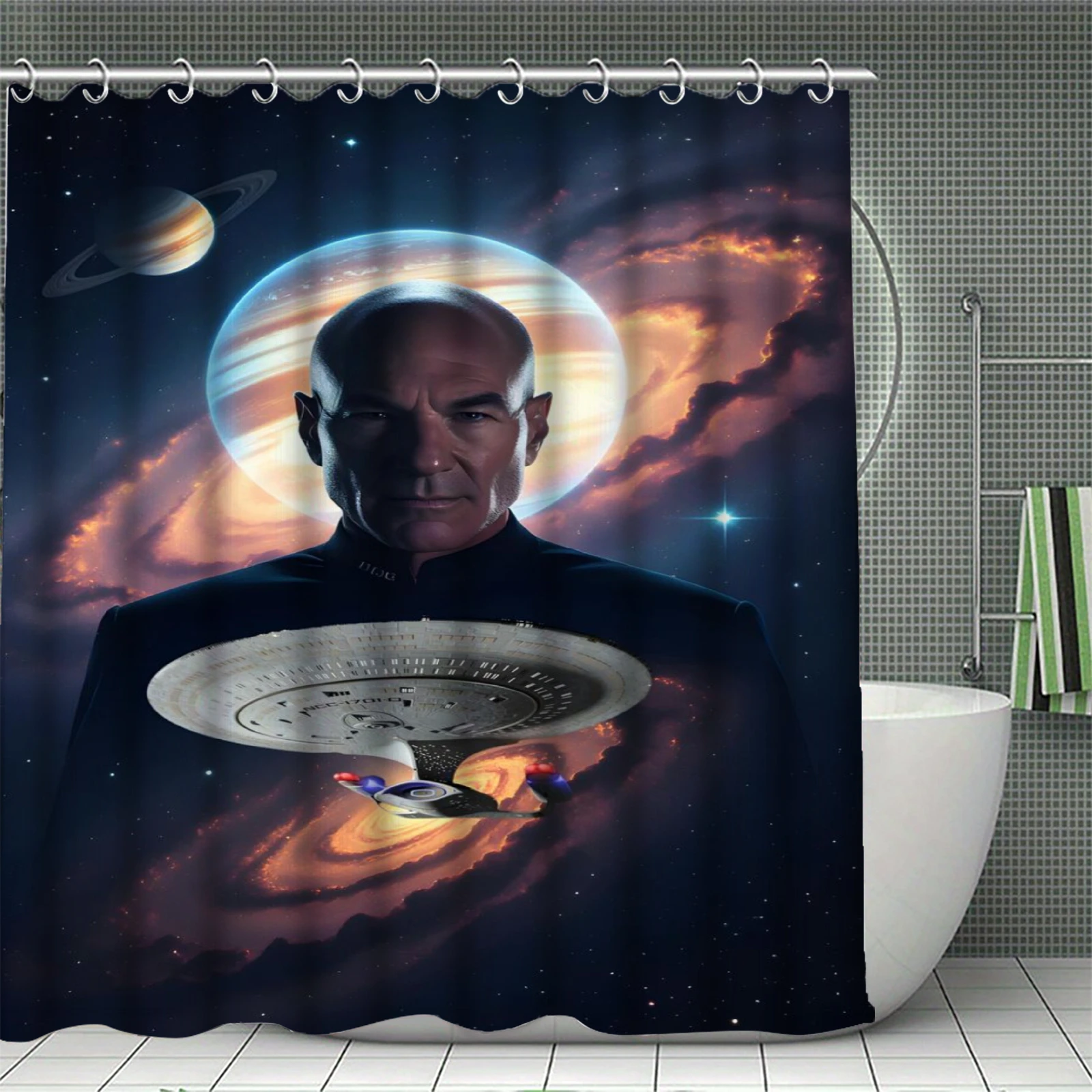 S-Star T-Trek Shower Curtain USS Enterprise NCC-1701 TOS AOS Print,  Waterproof Bath Curtain for Bathroom Decor  Gift