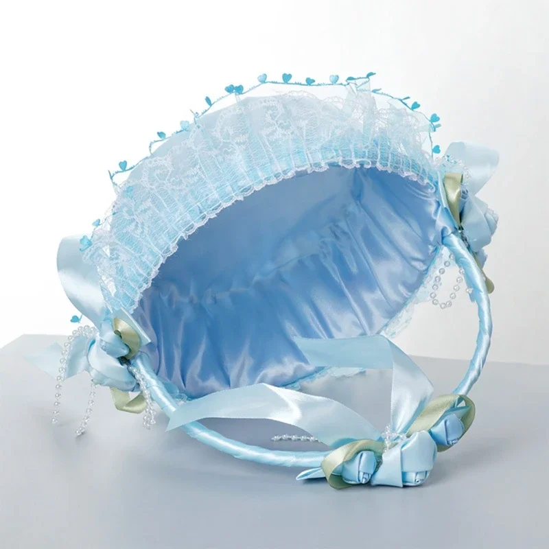 Elegant Wedding Basket Lace Bowknot Decorative Pink/Blue for Flower Girl