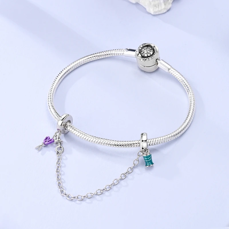 Hot Sale 925 Sterling Silver Safety Chains Clasp Clip Charms Bees Puppies Cats Fit Bracelet Dangle DIY Jewelry For Woman view 5