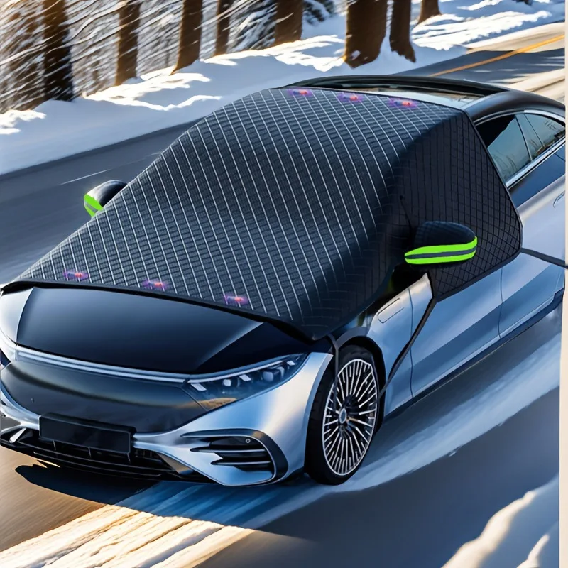 Durable Oxford cloth magnetic windshield snow cover for all car models, frost and sun resistant, easy to install and store away.