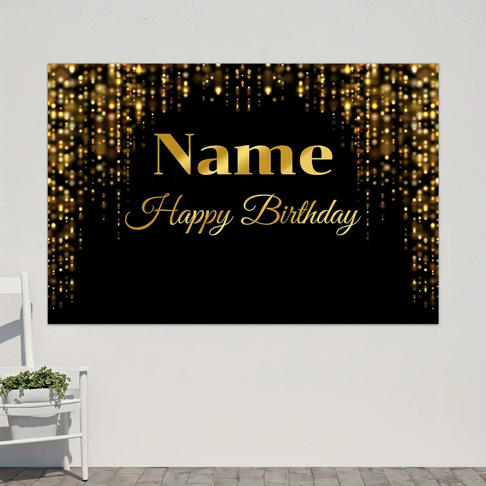 Custom name banner wedding photography backdrop black gold dots suitable for photography studio birthday party - view 5