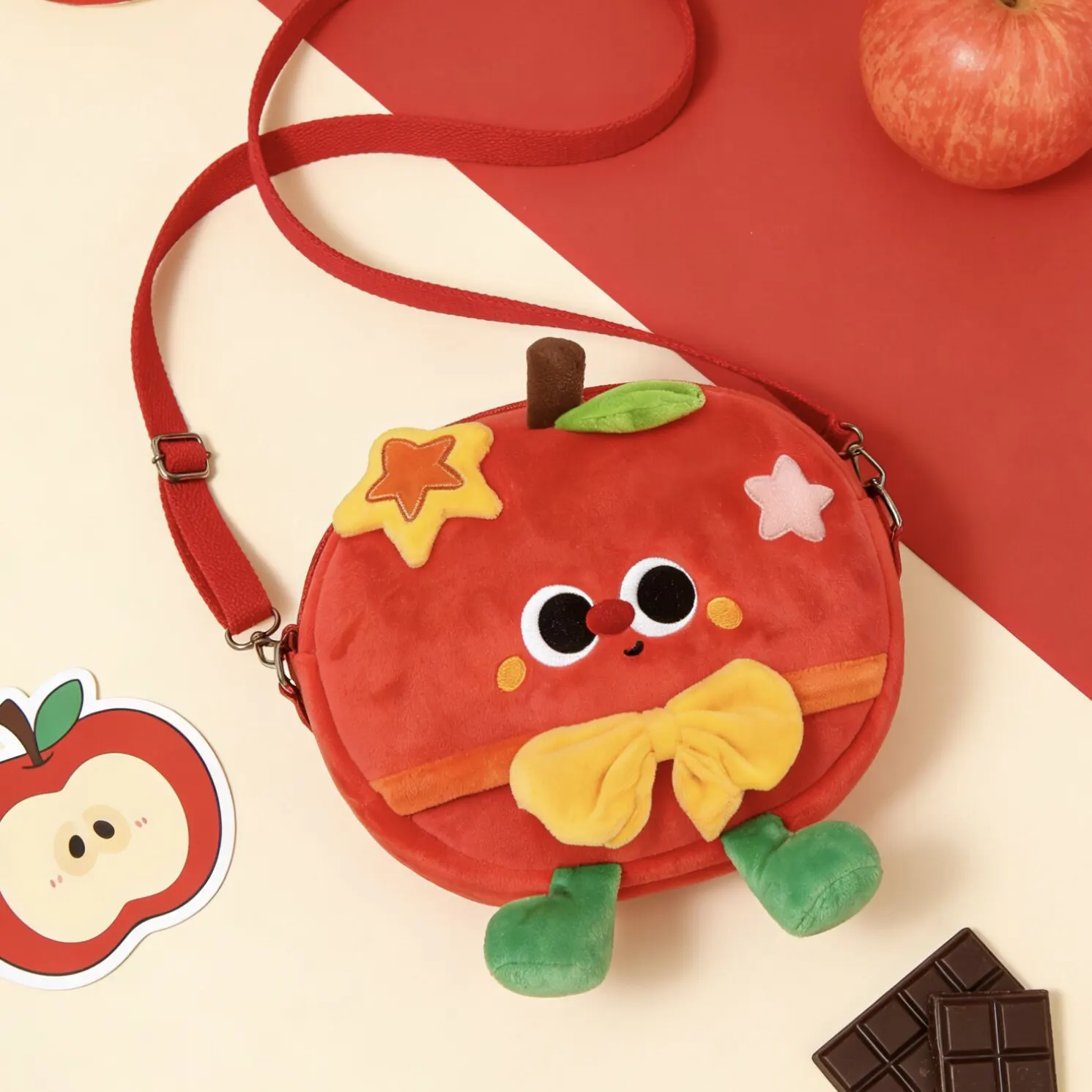 Soft Girl Original Sweet and Cute Plush Red Apple Lolita Messenger Thin Girl Mobile Phone Messenger Bag Gift Girl