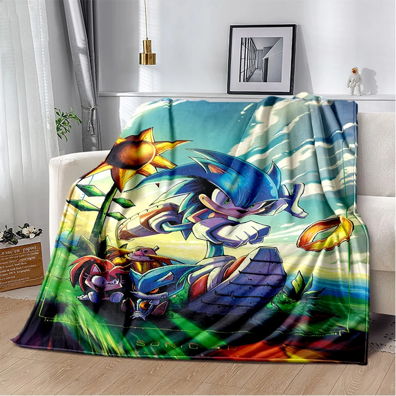 Modische S-Sonic Cartoon-Spiel-Flanelldecke, weiche, warme Decke für Schlafzimmer, Wohnzimmer, Bett, Reisen, Camping, Picknick, Kindergeschenk