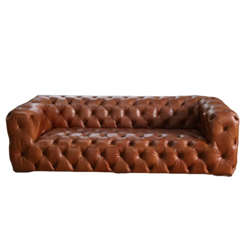 European and American retro classic pull-up buckle first-layer cowhide sofa