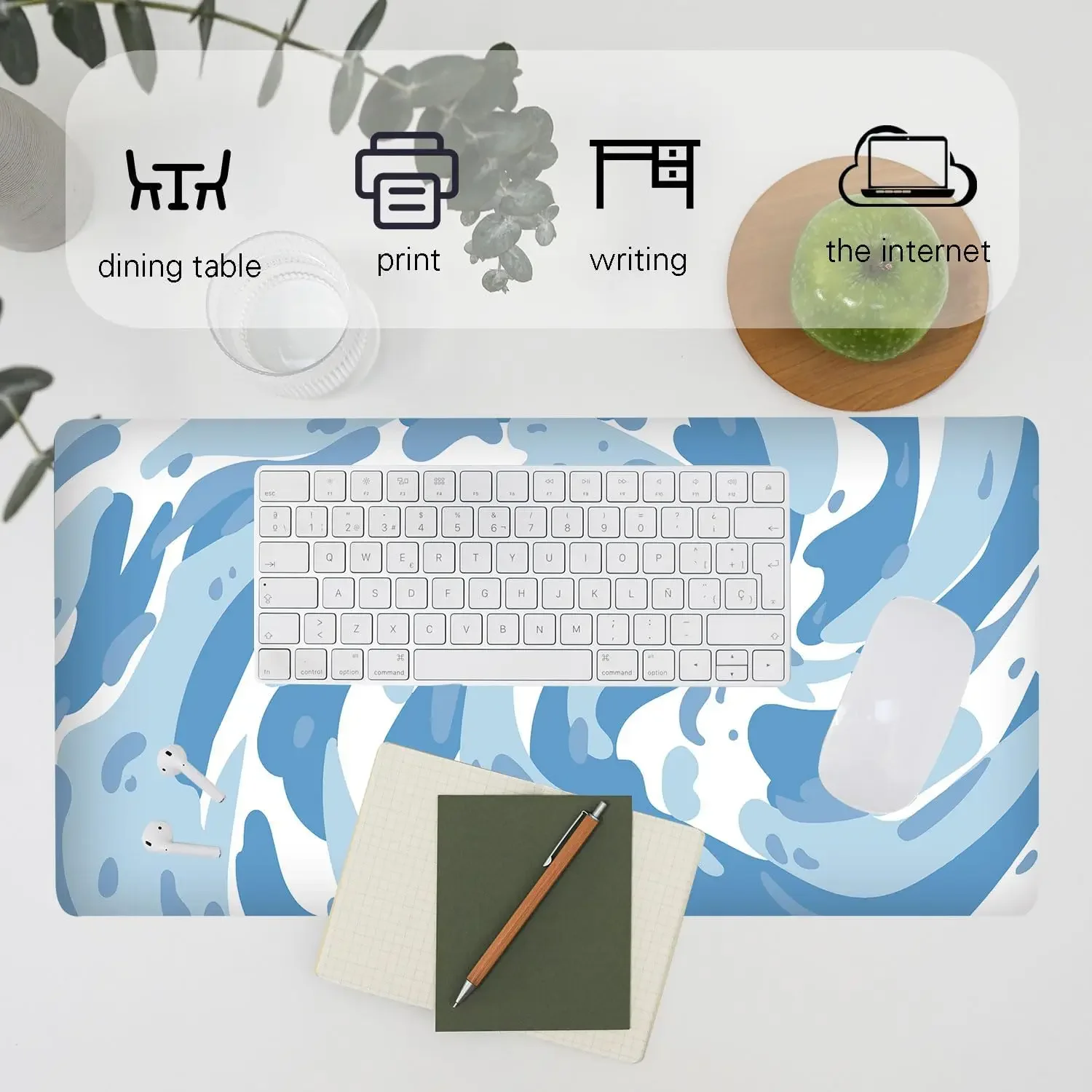 Light Blue Camo Swirl Pattern Gaming Mouse Pad Non-Slip Extended Desk Mat for Home Office Laptop Keyboard and Desktop Decor view 3