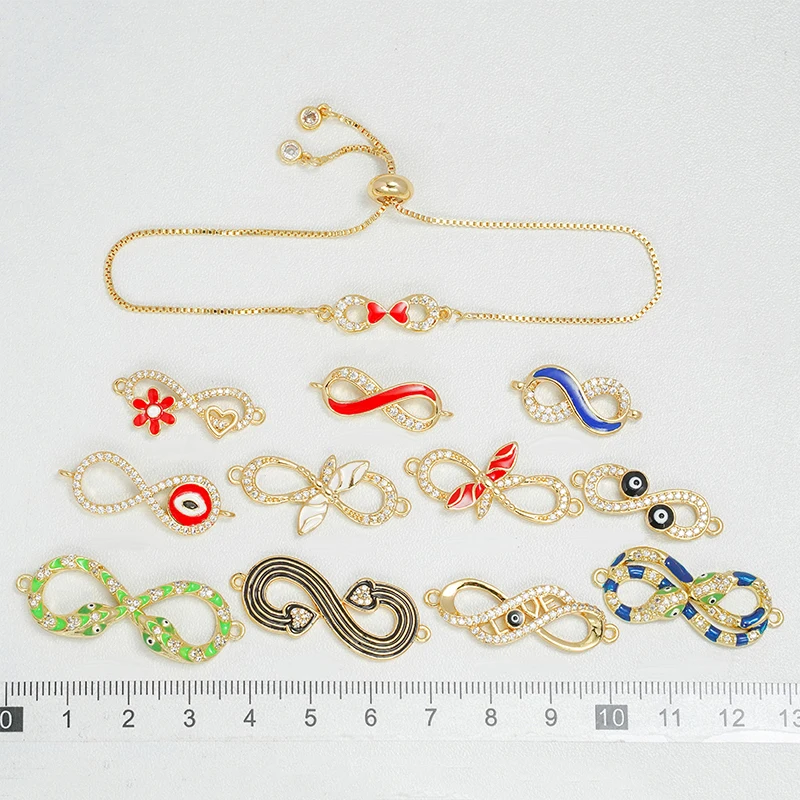 

3 Pcs Brass Zircon Enamel Jewelry for Diy Necklace Bracelet Making Bow Zigzag Connector Snake Eye Wings Flower Heart Accessories