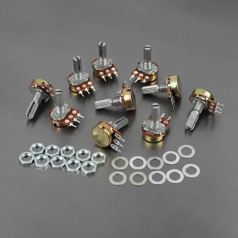 10Pcs WH148 Single Potentiometer B 1K-500K 15MM/20MM Shaft Adjustable Resistor Stable Control Electronic DIY Circuit Parts