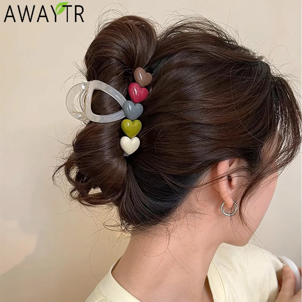 AWAYTR Colorful Balls Hair Claws Acrylic Ponytail Hair Clips Crab For Women Girl Gift Hair Accessories Valentine Headwear