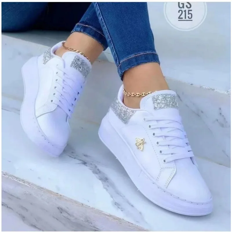 Zapatos informales con decoración de mariposa para mujer, zapatillas de deporte de cabeza redonda, plataforma de cuero con cordones, calzado vulcanizado femenino