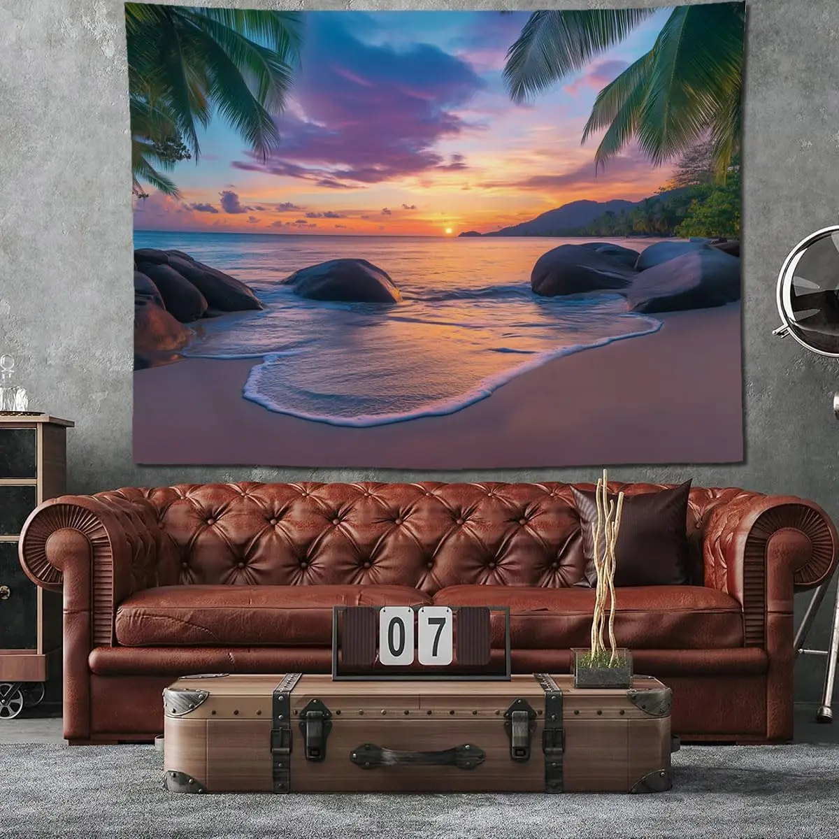 Beach Sunset Ocean Tapestry – Tropical Palm Trees Wall  Summer Seaside Landscape Wall Hanging for Bedroom Living Room Dorm