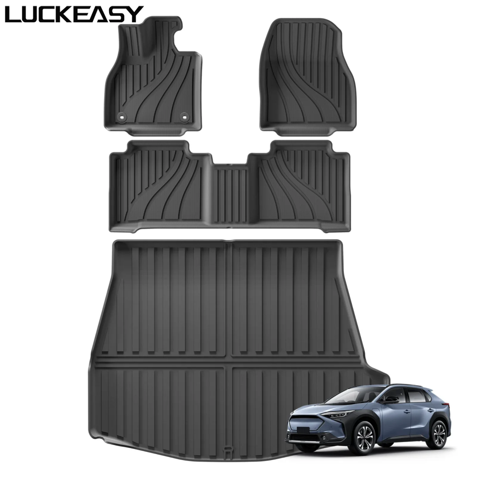 LUCKEASY for Subaru Solterra for Toyota BZ4X 2023 2024 2025 TPE 3D Car Floor Mats Cargo Liner Trunk/Backrest Pad Waterproof