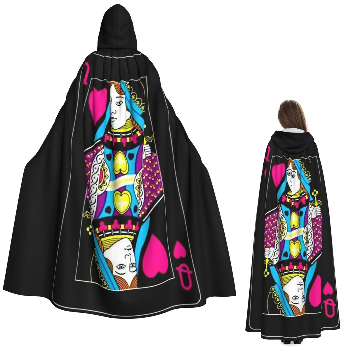 

Gothic Queen Of Hearts Playing Card Long Hooded Cloak Witch Medieval Costume Cosplay Cape HalloweenVampire Adult Unisex
