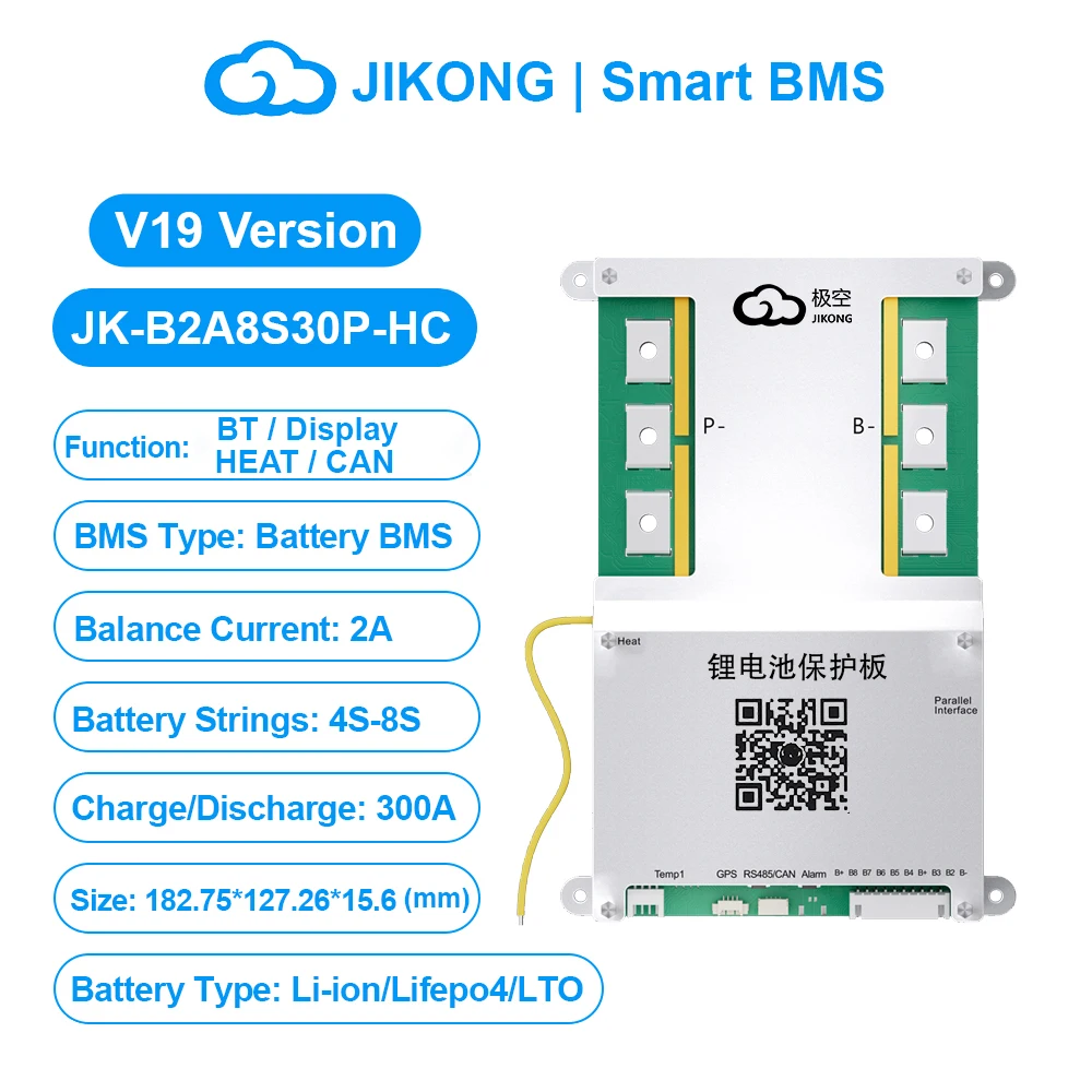 JIKONG JK BMS V19 Smart BMS 4S-8S BT RS485 Warmte KAN Parallel 1A ~ 2A Actieve Balancer voor Li-ion LiFePo4 Lto Batterij BMS 100A-300A