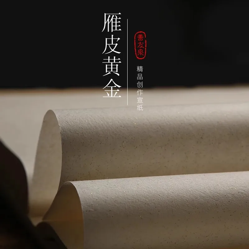 50 Sheets Chinese Calligraphy Paper Gold-Flecked Xuan Paper - Half-Raw Half-Ripe Texture - Brush Writing Art Supplies