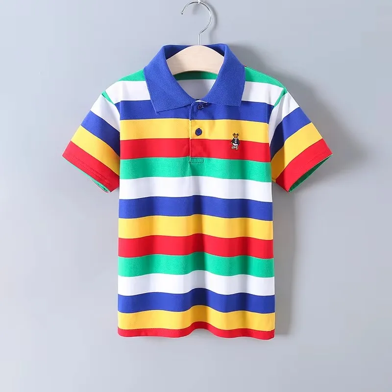 Brand Kids Tshirts Clothes For Boy Girl Toddler Striped Lapel T Shirt Tops Children Clothing Cotton Teen T Shirts 2-14 Years
