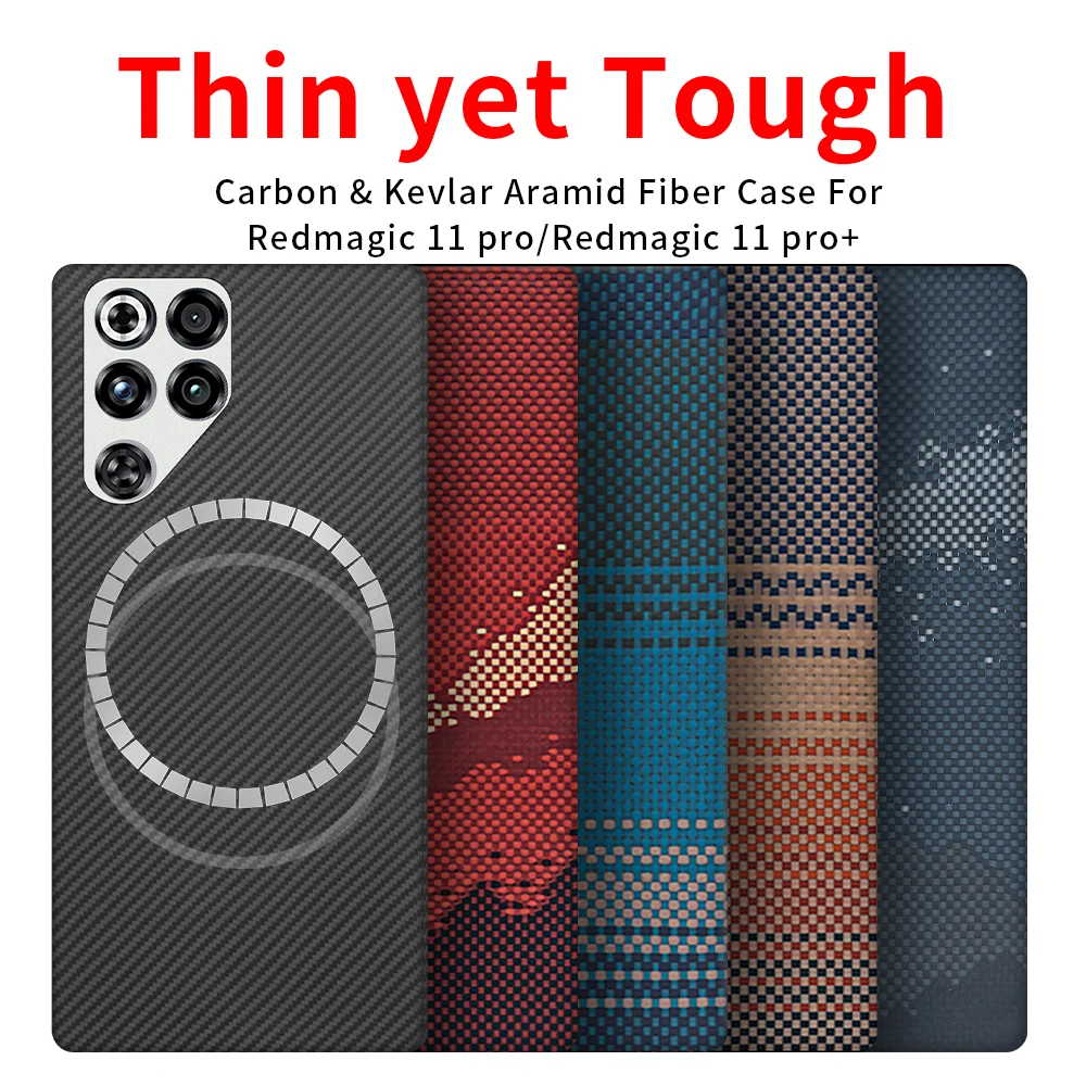 

Carbon fiber aramid magnetic case for red magic 11 pro/red magic 11 pro+ Kevlar thin Lightweight Cover magnetic balck Slim light