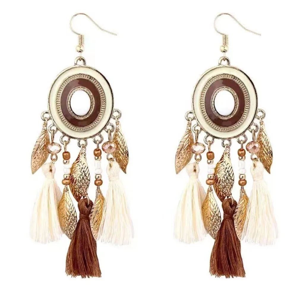 Fashion Alloy Bohemian Style Earrings with Tassel Long Tassel Earrings Large Elegant Earrings