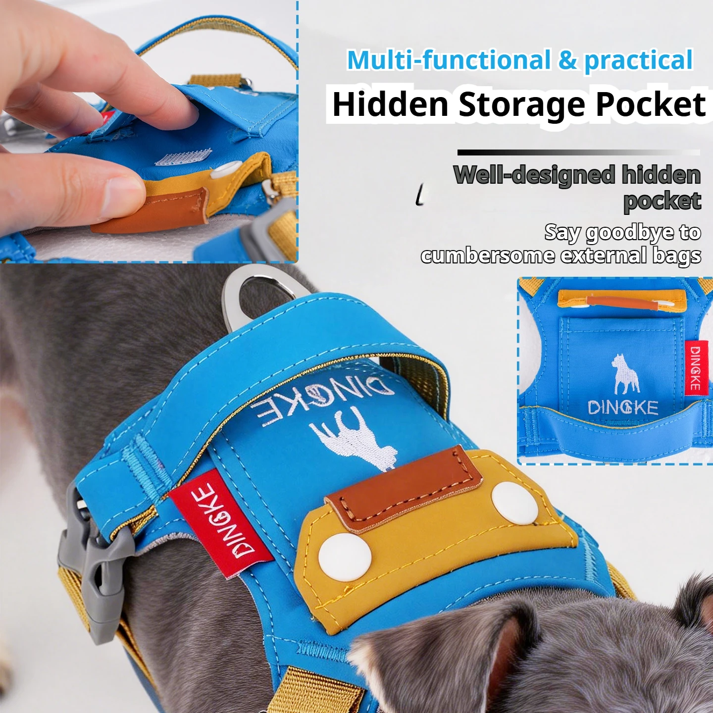 Multi-Functional Pet Chest Harness with Magic Pocket Shock Resistant Escape Proof Lightweight Breathable High Visibility Reflect