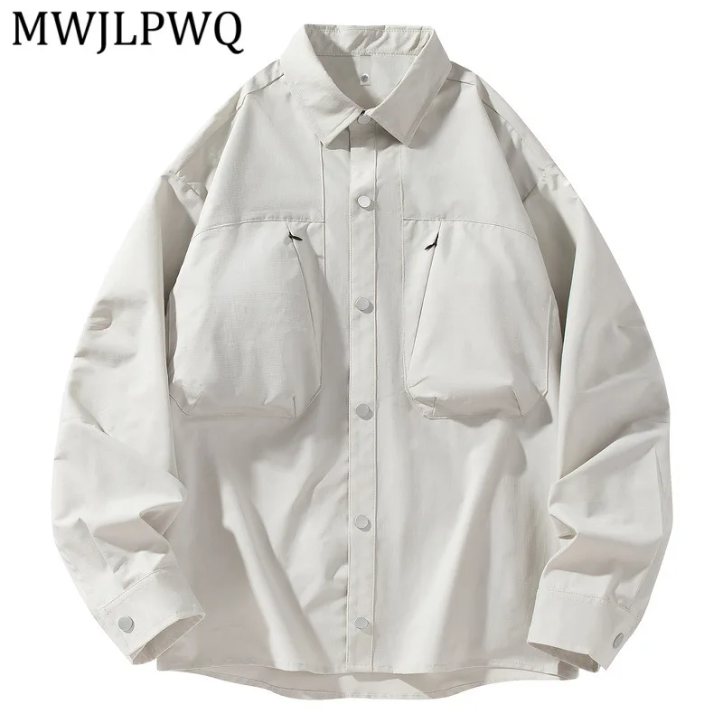 

MWJLPWQ American Decorate Button Design Canvas Work Jacket For Men Spring Autumn Vintage Turn-Down Collar Waterproof Tops 16145