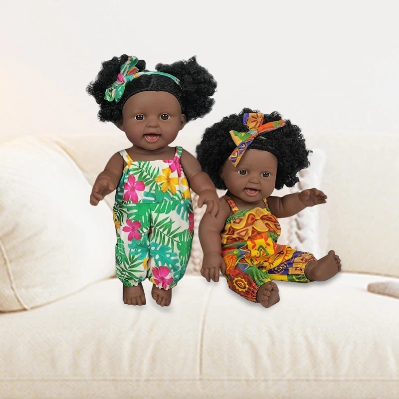 ตุ๊กตาเด็กทารกขนาดเล็ก 30 ซม. 12 นิ้ว ทำจากไวนิล ผิวสีดำเข้ม พร้อมผมเหมือนจริง สำหรับเด็กผู้หญิง
