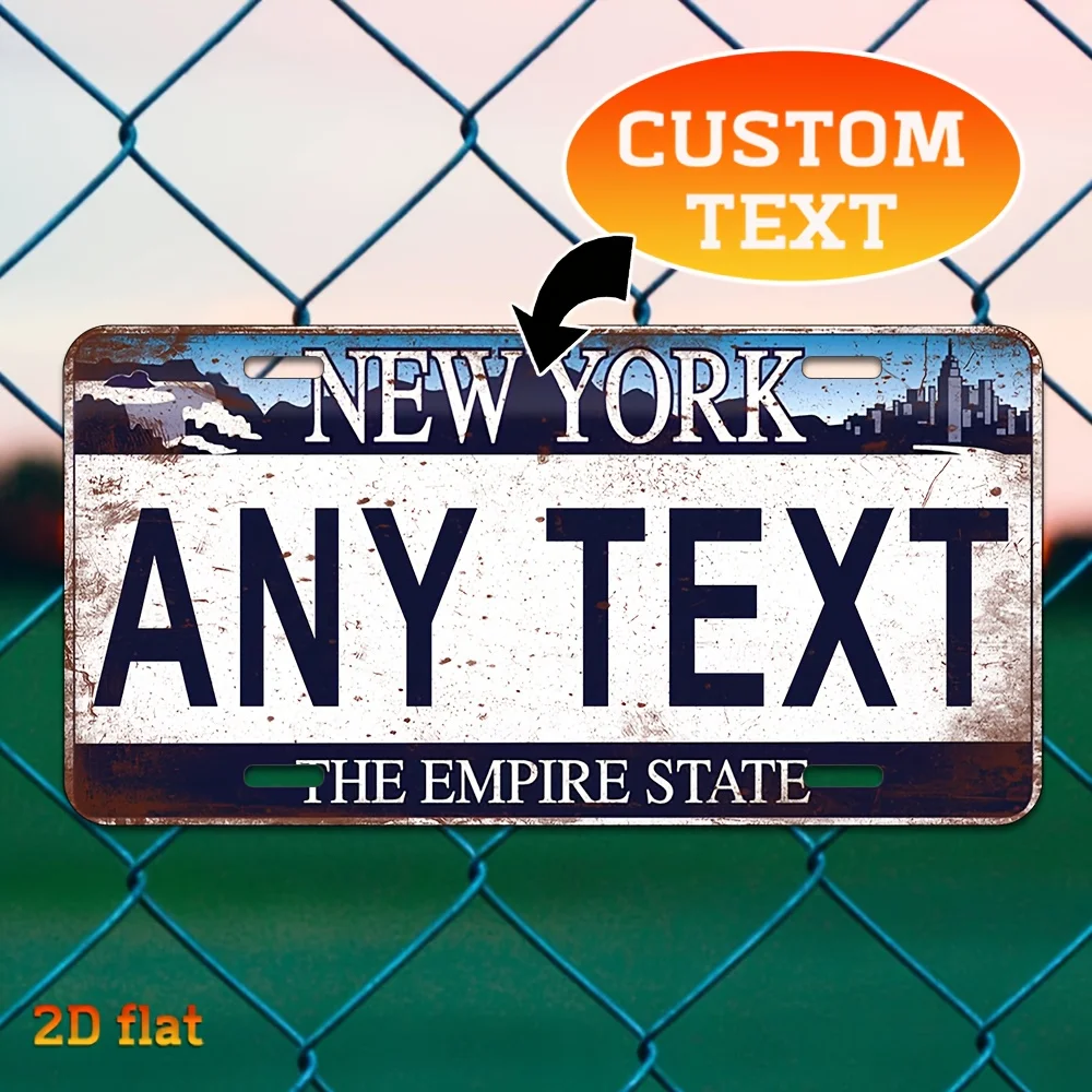 2D Flat, Personalized Custom New York Metal Decorative Plate, 2D Flat Self-Defined Text, Wall Art, Rustic Style Metal Novelty It
