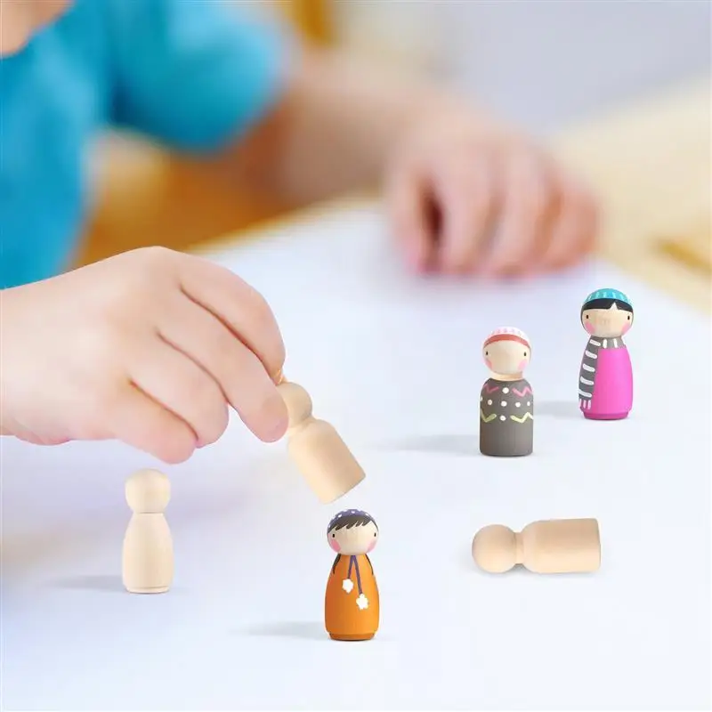 40pcs Wooden Peg People Dolls Unfinished Peg Dolls Crafts People Peg Dolls Peg Dolls Painting Crafts for DIY Painting Crafts Art