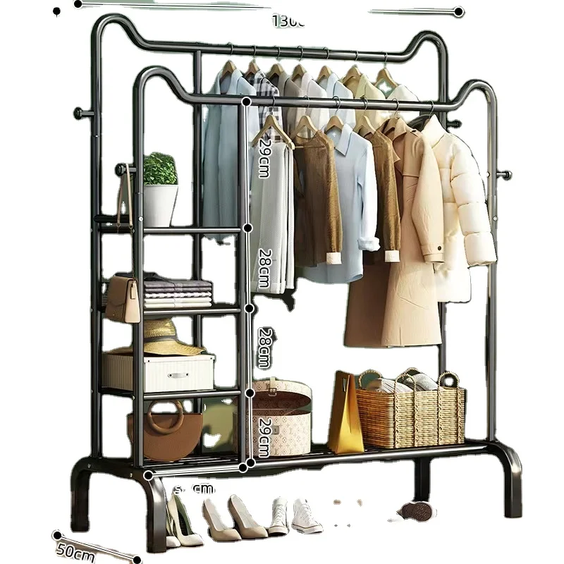 

Balcony Clothes Storage Rack Double Rod Hanger Household Clothes Drying Rack
