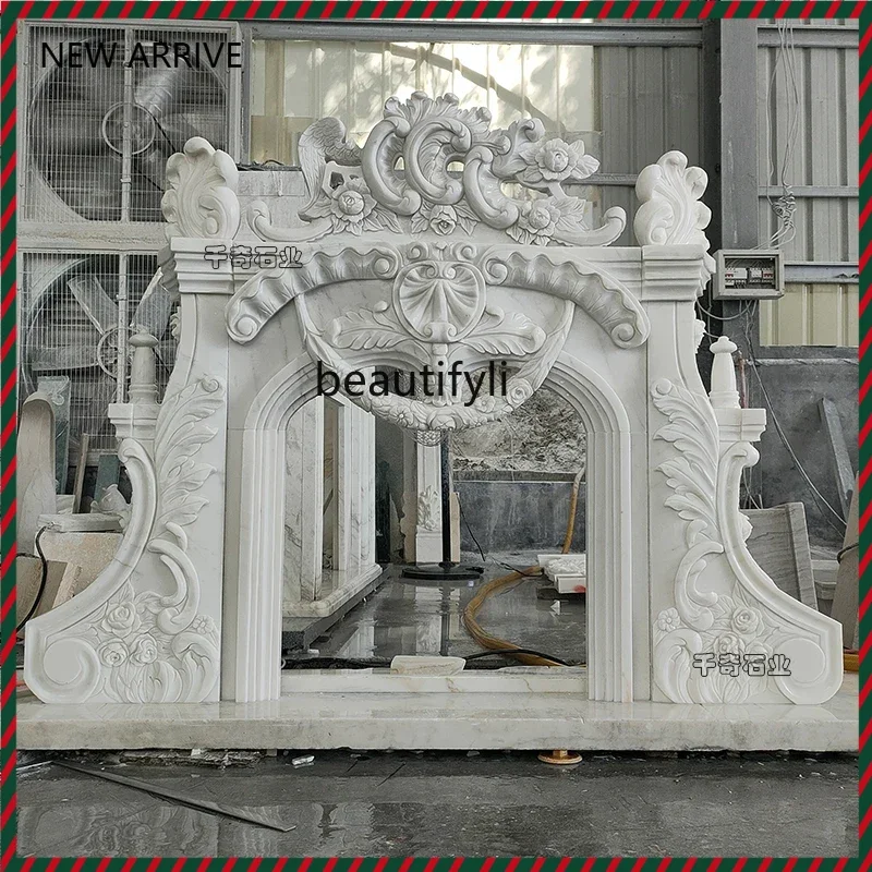 KK32  Marble fireplace stone carving European white marble carving heating decorative fireplace ornament