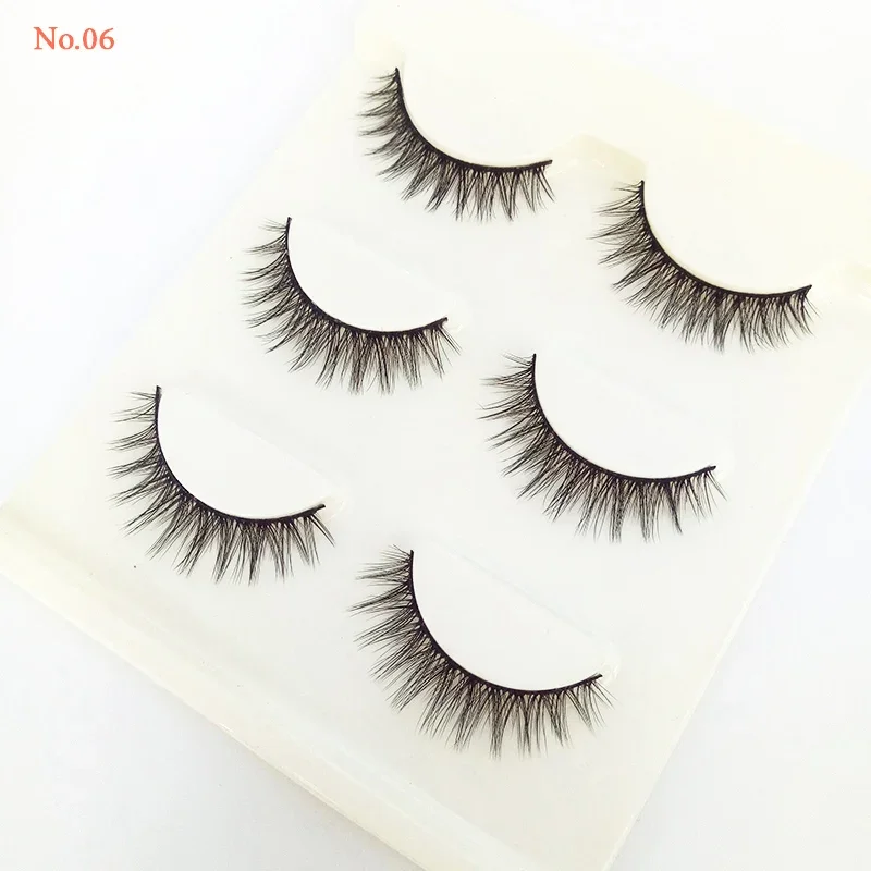 3 pares de pestañas postizas 3D para mujer, herramientas de maquillaje de ojos con barra Natural suave, pestañas gruesas de estilo cruzado, pestañas de tira completa