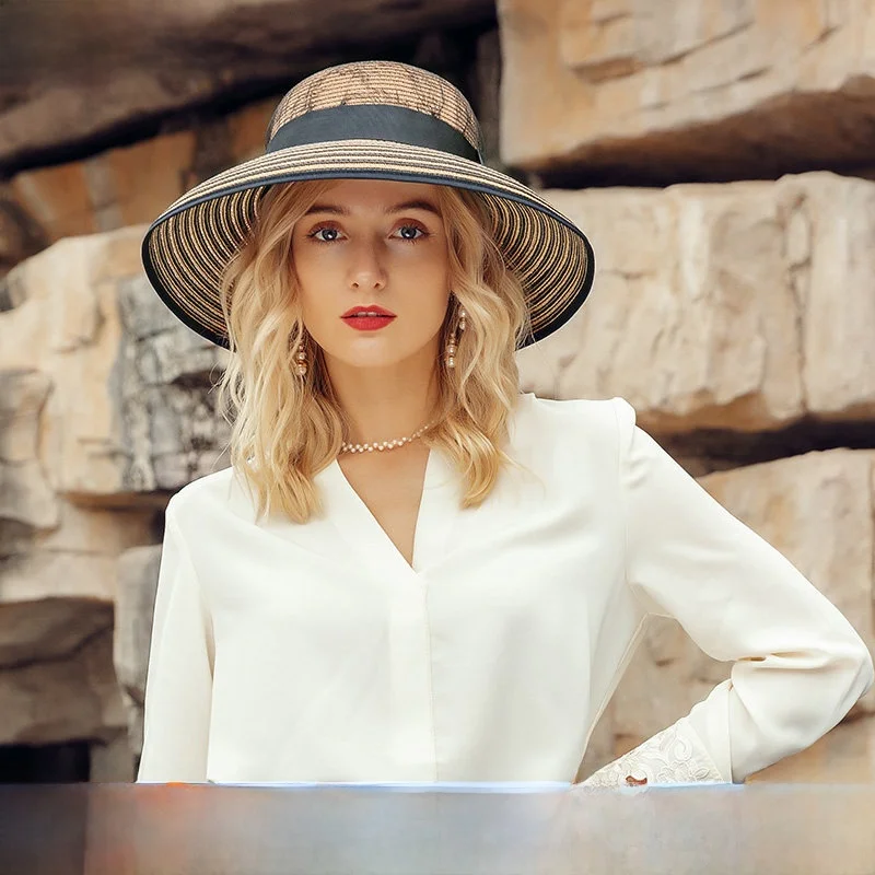 ee-春夏の新スタイル休暇ビーチ麦わら帽子女性の大きなつば日よけファッショナブルな多用途カジュアルシックなレースのディテール