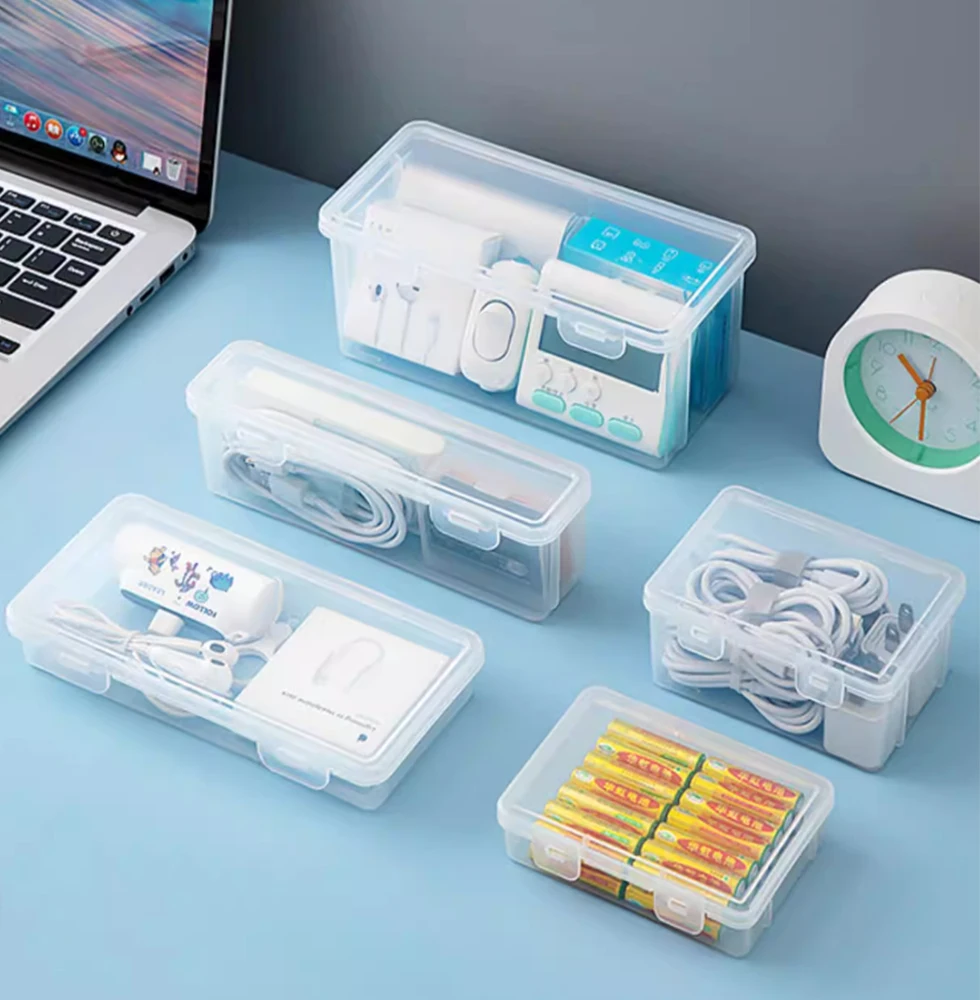 Caja de almacenamiento rectangular para cables de datos, caja organizadora de escritorio para cables, control remoto y otros objetos.