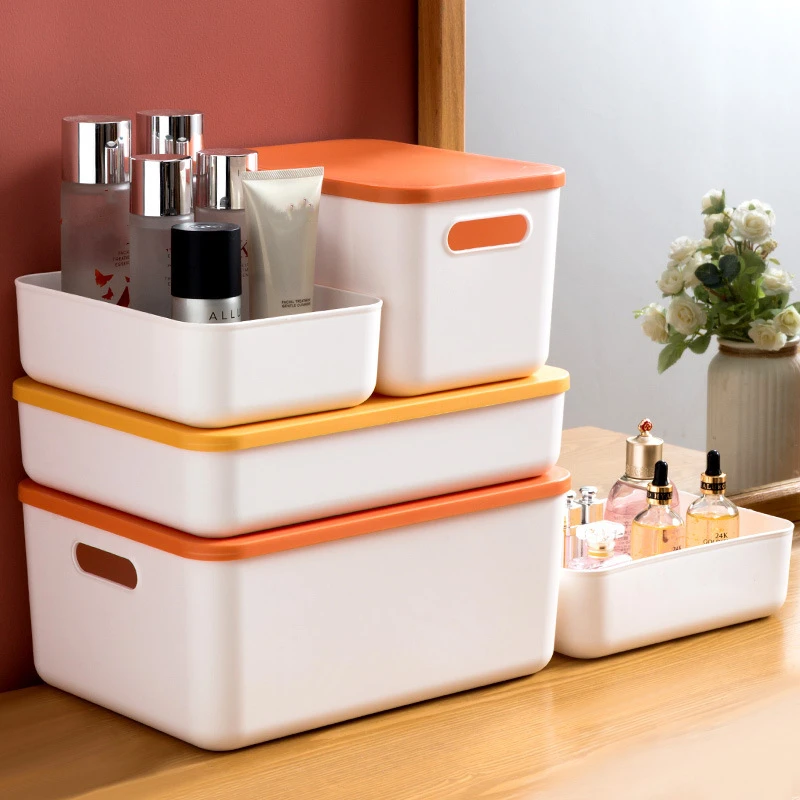 

Household Plastic Cosmetic Organizers with Lid Creative Clothes Toys Sundries Makeup Storage Box Desktop Storage Container