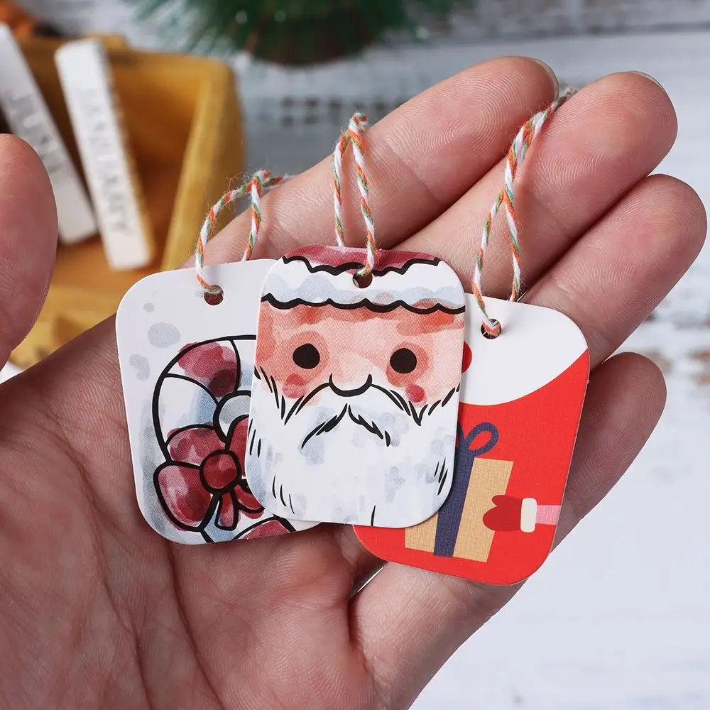 48/50 szt. Wesołych papier świąteczny etykieta na prezent Snowman jeleń Santa Claus do papierowych etykiet metki dekoracja DIY na przyjęcie