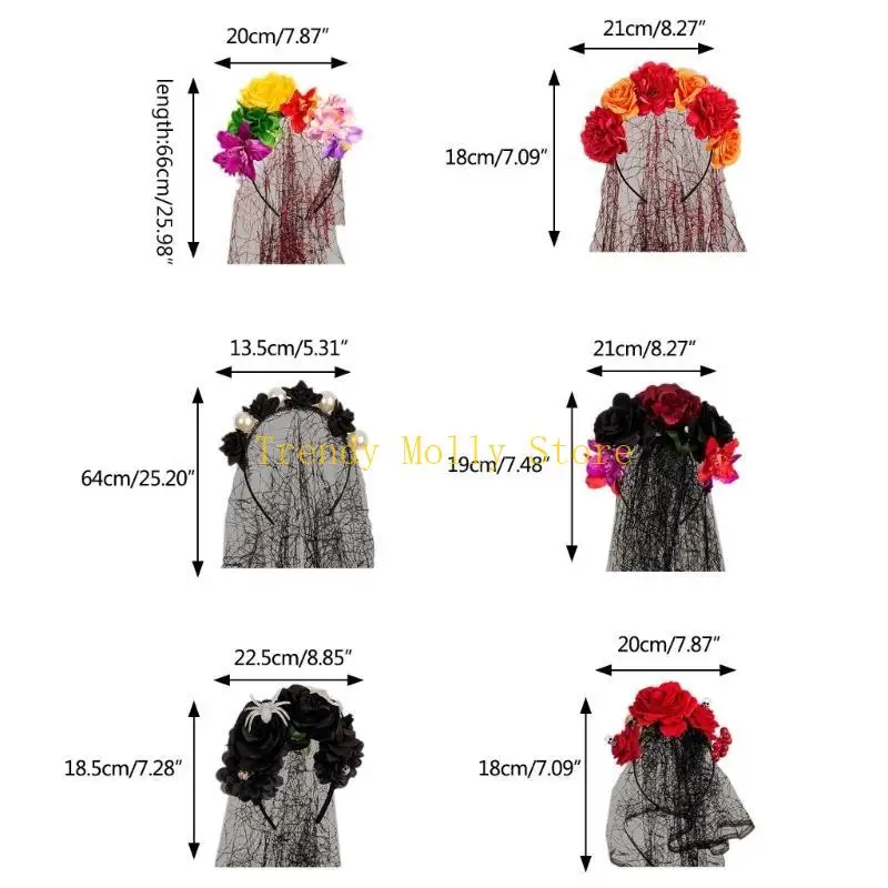 N5kb Vintage Halloween Halloween Fiori artificiali Fiori velo Capelli per oggetti scena