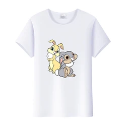 Disney Cartoon Blouses Bambi Thumper Graphics Girl T-shirts Summer Top Aesthetic Y2K Goth Short Sleeve Clothes For Women Tshirts