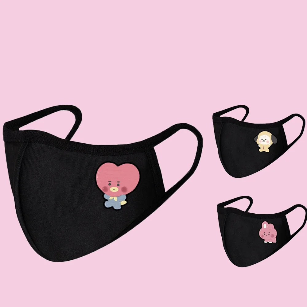 BT21 Series 3D V-Shaped Double-Layer Cotton Mask Anime Cartoon Cute Adult Black Face Mask Fans Gift Wholesale