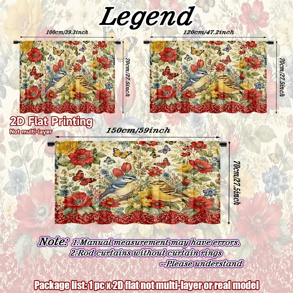 2D flat 1pc Modern minimalist shelf curtains Spring Birds and Blossoms Digital printing Kitchen half-length curtains, shoe