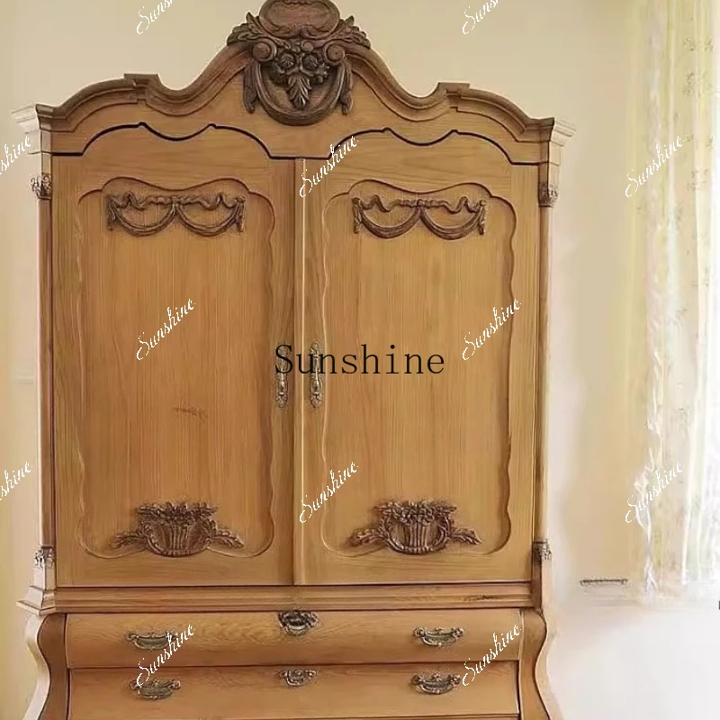

French retro carved wardrobe storage classical solid wood storage studio children's double door FT