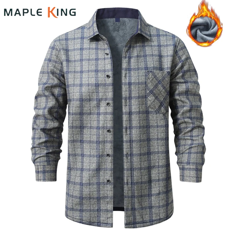 5XL Plaid Shirts Office Wear Man Fashion Clothing Vintage Long Sleeve Thick Warm Fleece Business Casual Comfortable Mens Shirts