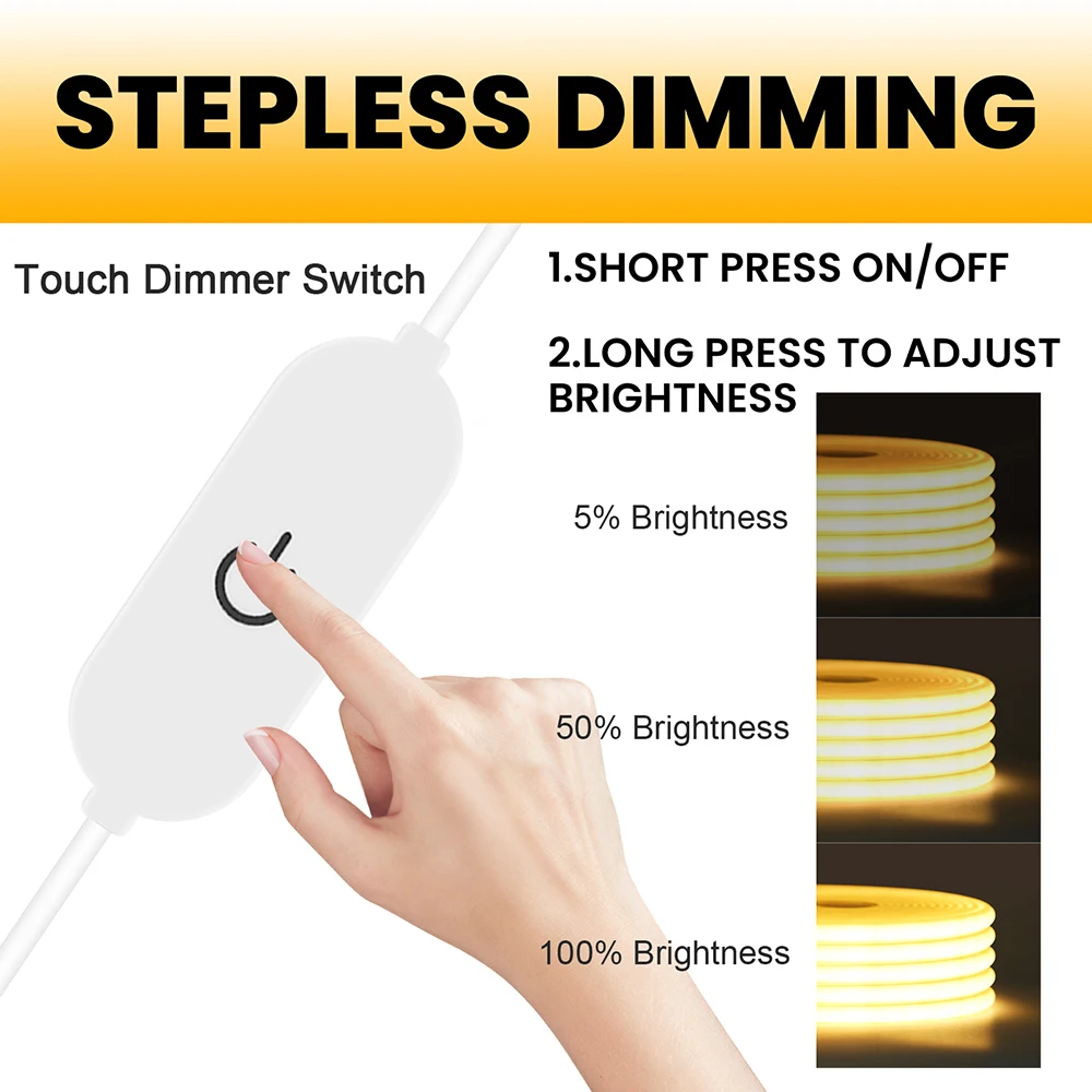 5V COB LED Silicone Neon Strip Light Sensor Auto On/Off Dimming USB/Battery Power Waterproof Flex Linear Lamp 3000K 4000K 6000K