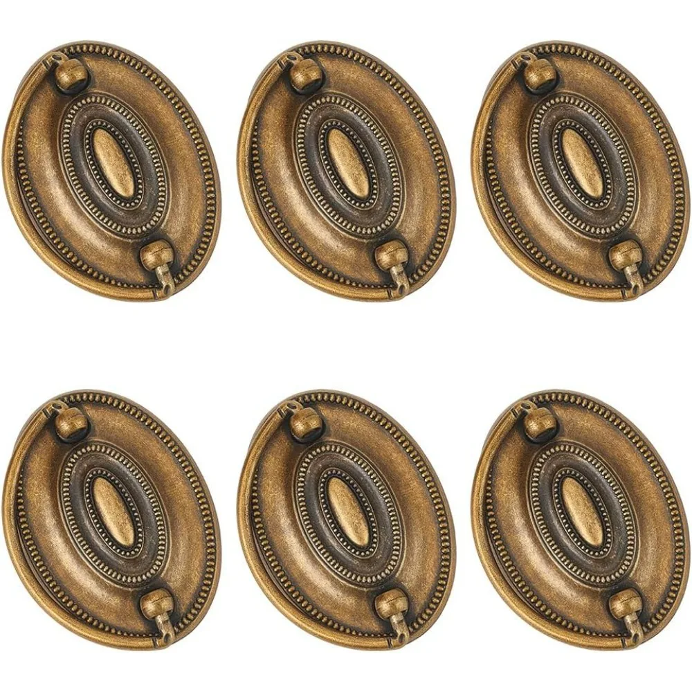 6pcs Furniture Dresser Pull Brass Drop Swing Handles Hardware Vintage Drawer Pull Ring Decorative Hardware Knobs with Screws