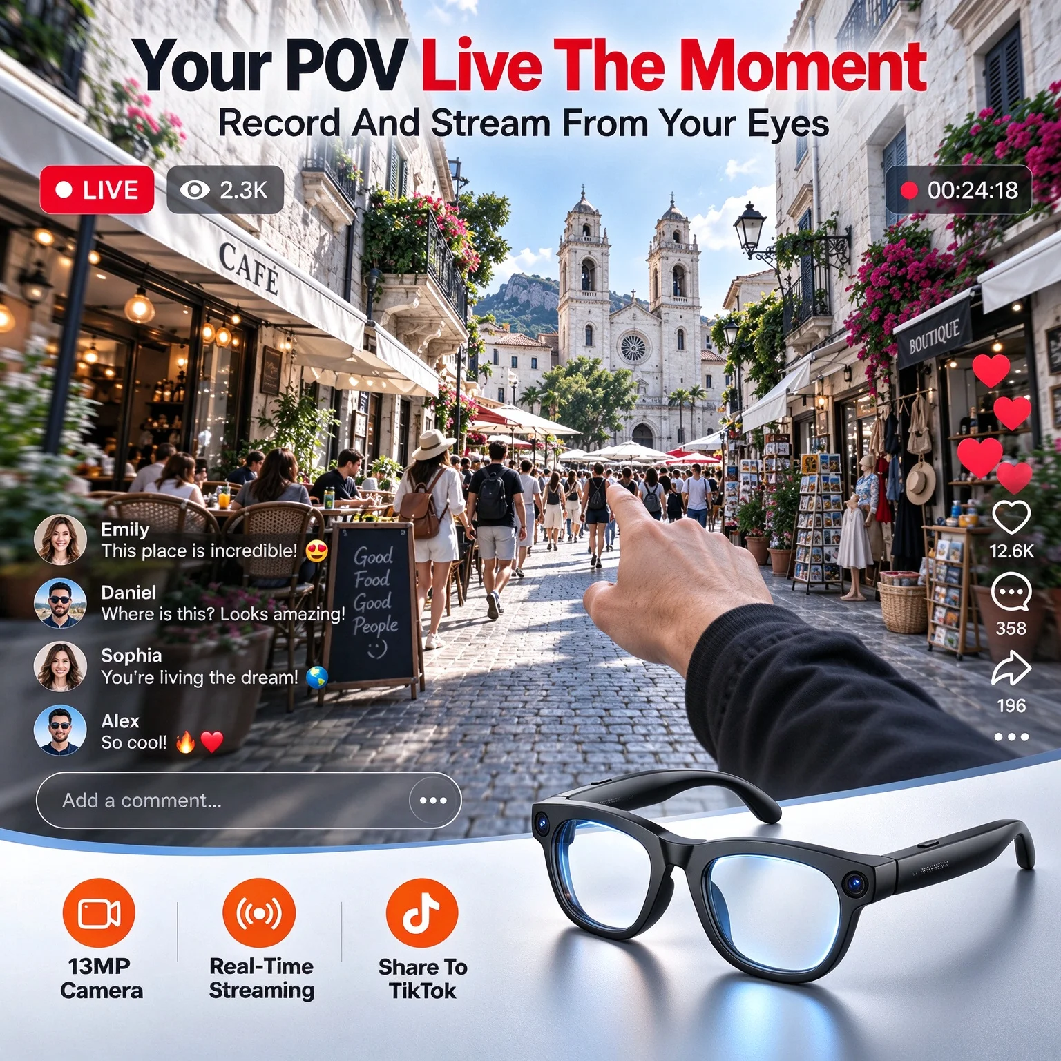 2026 Business Smart Glasses 13MP Camera AI Voice Assistant, Real-Time Translation, Meeting Notes, Live Streaming, Open-Ear Audio