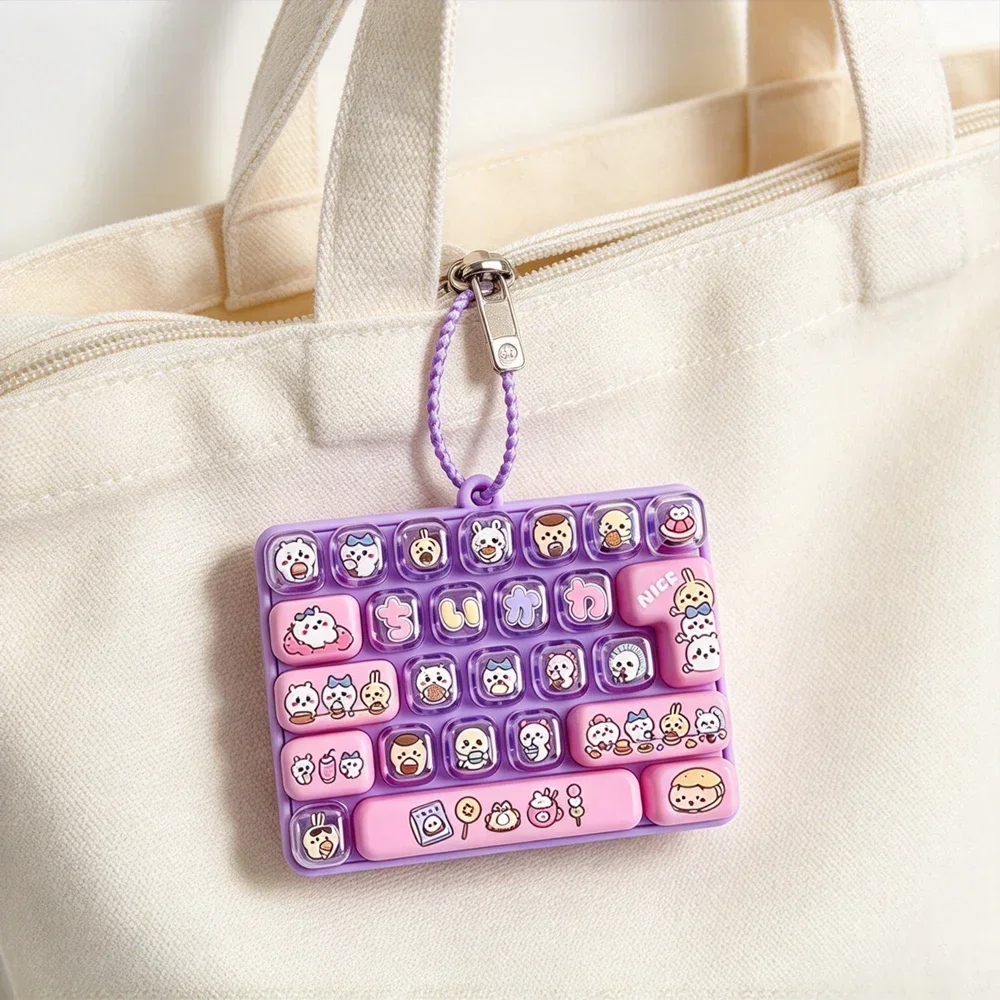  HOT Chiikawa 26-Key Fidget Keychain Caps Clicker 4 Keys Light Up Pendant Cute Hachiware Usagi Stress Relief Toy Bag Charm Gift