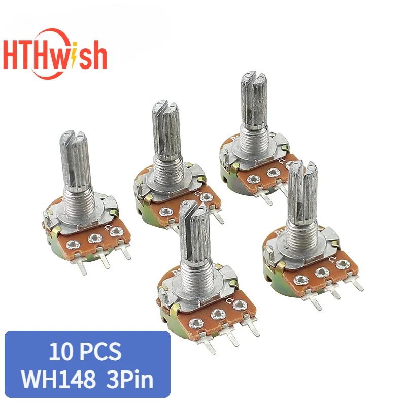 10PCS WH148 Linear Potentiometer 20mm 3pin With Nuts And Washers 1K 2K 5K 10K 20K 50K 100K 250K 1M Potentiometers Kit